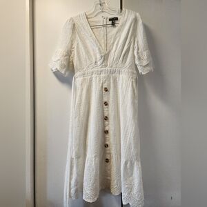 Aqua Ivory Eyelet Lace Midi V Neck Dress Small Cottagecore Weddijg Photoshoot